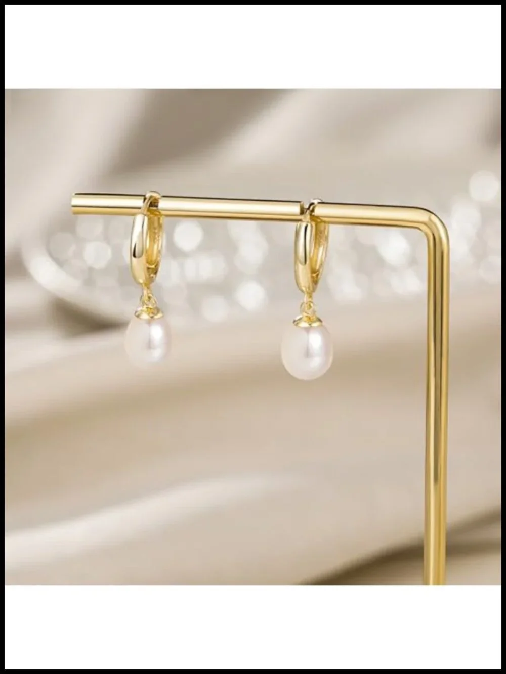 Pearl Huggie Hoop Drop Earrings 14K Gold Plated 925 Sterling Silver
